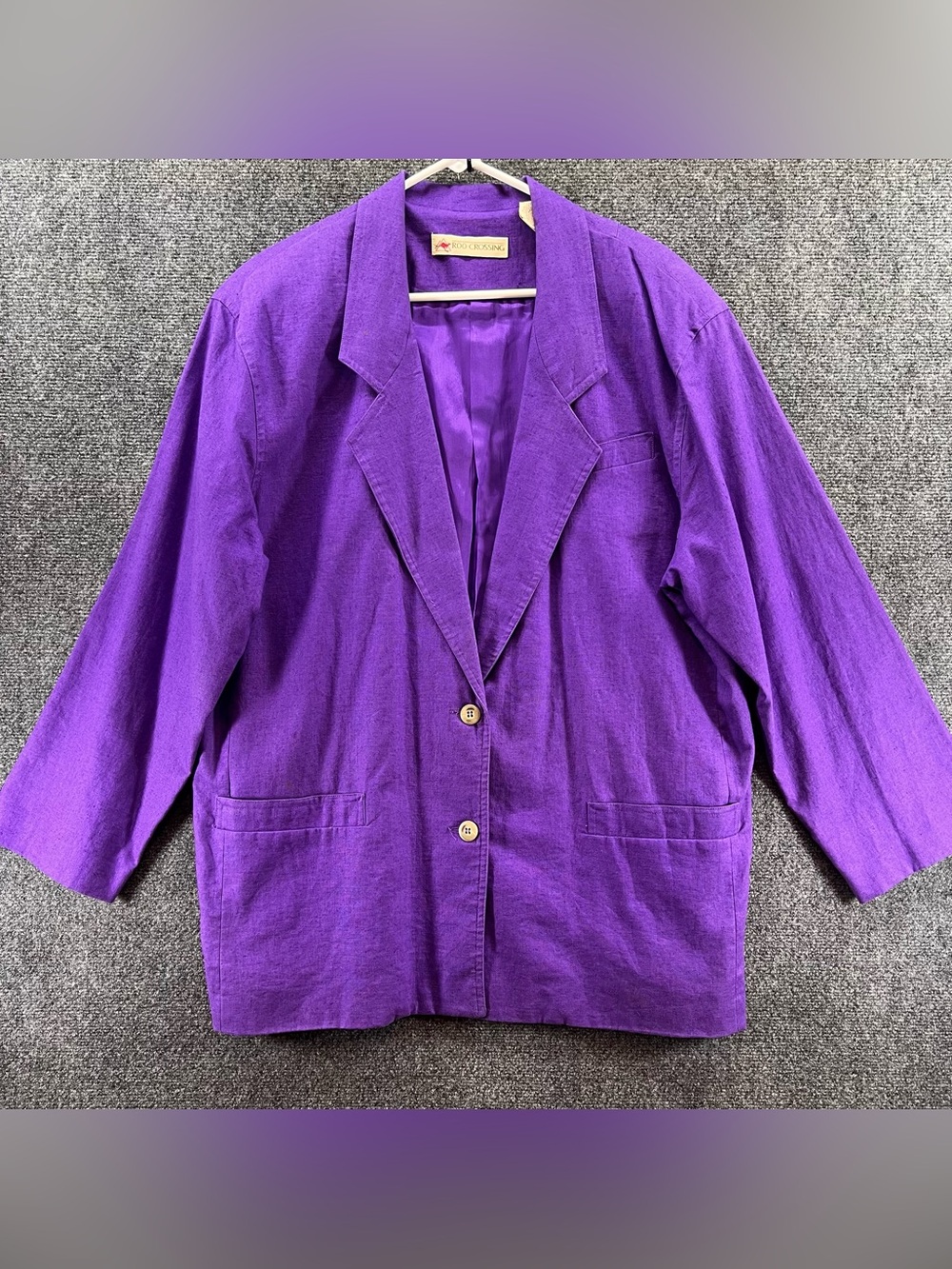 Vintage Linen Blend Womens 2-Button Blazer Large Purple Oversized Roo‎ Crossing